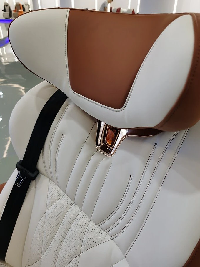 The back of the seat has a beautiful car line pattern
