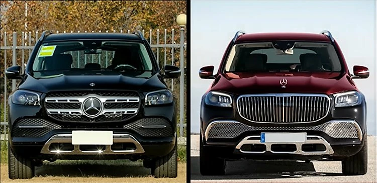 Mercedes-Benz X167 GLS-Class modified Maybach body kit before and after installation comparison
